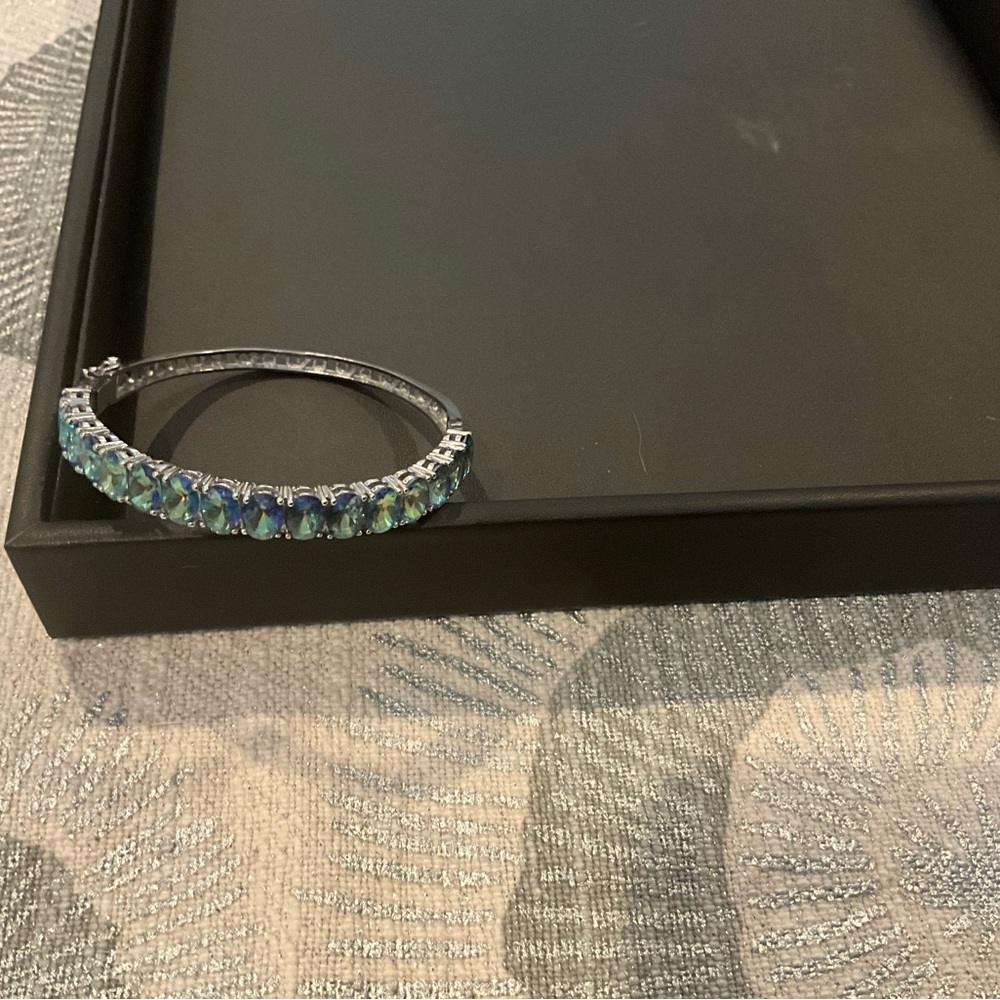 Elegant Blue and Silver Bracelet 925 lab created rainbow Topaz - Picture 2 of 5